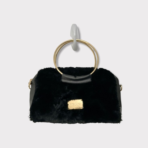 bebe Handbags - Bebe Black Faux Fur Dee Dee Satchel Faux Leather Satchel Crossbody Bag